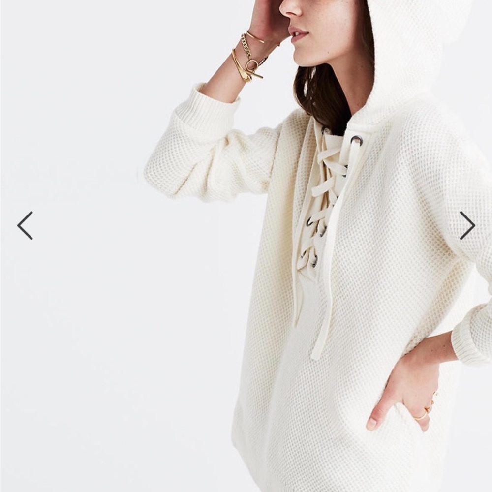 Madewell Lace Up Wafflestitch Hoodie Sweater